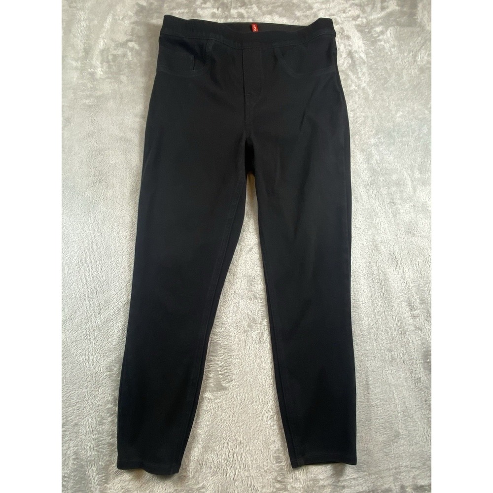 Spanx Women's Jeans Sz Large Straight Ankle Black Leggings Elastic Waist Pull On
